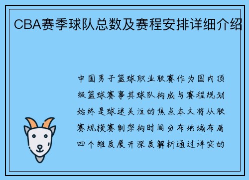 CBA赛季球队总数及赛程安排详细介绍