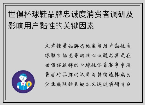 世俱杯球鞋品牌忠诚度消费者调研及影响用户黏性的关键因素