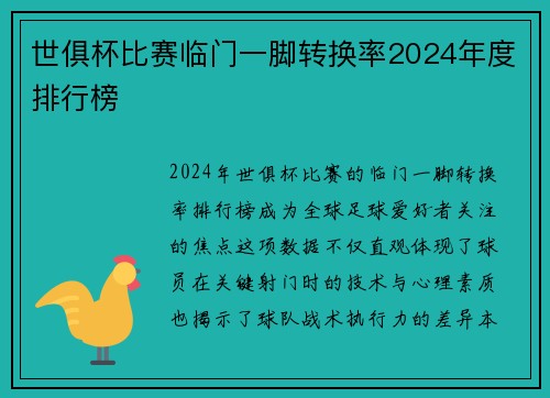 世俱杯比赛临门一脚转换率2024年度排行榜